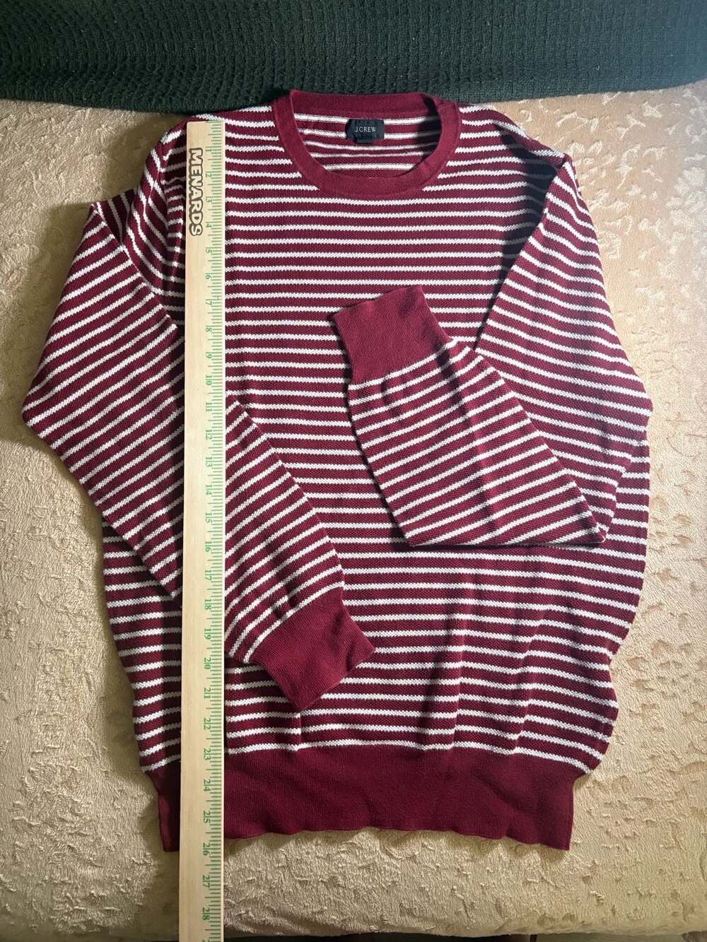 J.Crew Burgundy and White Striped Long Sleeve Crewneck Sweater Size M